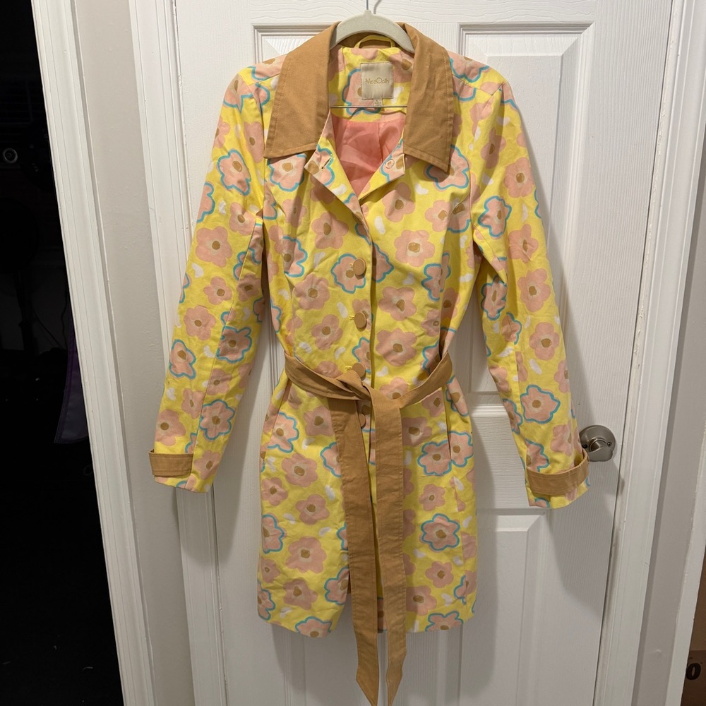 ModCloth Yellow Floral Belted Spring Jacket - Large but Fits like a Medium